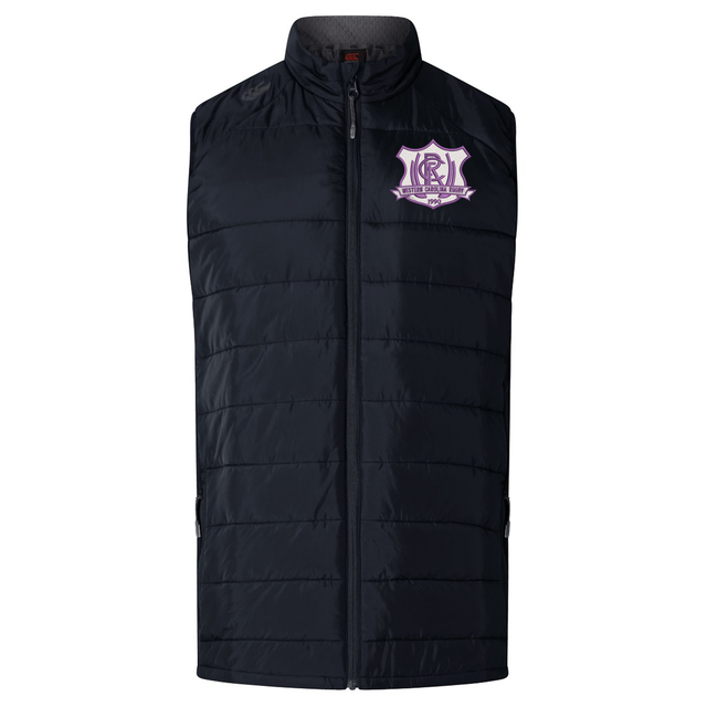 Black Western Carolina University Elite Microlite Gilet by Canterbury featuring a Western Carolina Rugby emblem on the left chest.