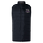 The Cypress Warriors Men's Rugby Elite Microlite Gilet by EMB Canterbury is a black, sleeveless padded vest with a front zipper and a purple, white, and black embroidered logo on the left chest—offering style and comfort.