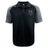 The Cypress Warriors Men's Rugby Elite Polo by EMB Canterbury features black and gray short sleeves, lightweight Vapodri fabric, a pirate team logo on the left chest, and a small brand logo on the right shoulder.