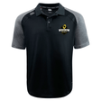 The Chicago Riot Elite Polo by EMB Canterbury features a black and gray design, "Chicago Riot Rugby" left chest logo, and is made from lightweight, durable Vapodri fabric for comfort and performance.