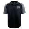 Valley Panthers Girls Rugby Elite Polo by Canterbury in black and gray, featuring a “Valley Almonds” logo on the left chest and a small white EMB Canterbury logo on the right shoulder. Made with lightweight, durable Vapodri fabric for optimal comfort and performance.