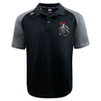 The Birmingham Iron Women's Football Elite Polo by EMB Canterbury features black and gray Vapodri fabric, a collar, branded logo on the left chest, and a small logo on the right shoulder.