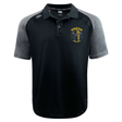 The Spartan Youth Rugby Elite Polo by EMB Canterbury features lightweight Vapodri fabric, a "Spartan Football" logo on the left chest, and Canterbury branding on the right chest and left shoulder. Black and gray color scheme.