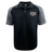 The East Stroudsburg University Elite Polo by EMB Canterbury features lightweight, durable Vapodri fabric, a black and gray design, the "ESU Rugby" logo on the left chest, and the "CCC" logo on the right shoulder.