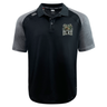 Lewis County Elks Elite Polo by EMB Canterbury—this black and gray short-sleeve shirt features an “ELKS” moose head logo on the left chest, constructed from Vapodri fabric for outstanding moisture wicking, with a button collar and EMB Canterbury logos on the shoulders.