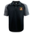 Potomac Exiles Rugby Club Elite Polo by EMB Canterbury, featuring black and gray short sleeves, a multicolored "H" emblem with "2014" on the left chest, and crafted from lightweight, durable Vapodri fabrics. Displayed against a plain white background.