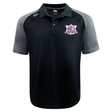 Western Carolina University Elite Polo by Canterbury in black with grey raglan sleeves and a Western Carolina Rugby emblem on the left chest.