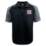 Western Carolina University Elite Polo by Canterbury in black with grey raglan sleeves and a Western Carolina Rugby emblem on the left chest.