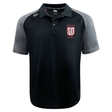 Legion Academy Elite Polo by Canterbury in black with grey raglan sleeves and a red and white “Legion Academy SD” logo on the chest.