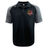 The Godzilla Rugby Football Club Elite Polo by EMB Canterbury features black and gray short sleeves, is crafted with advanced Vapodri moisture-wicking fabric, showcases a “Godzilla” logo and palm tree graphic on the left chest, and is finished with a small brand logo on the right shoulder.