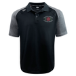 Black and gray short-sleeve Santa Rosa Youth Rugby Elite Polo by Canterbury featuring “Santa Rosa Youth Rugby” and a red rose logo on the left chest. Crafted by EMB Canterbury with Vapodri fabric, this custom-made polo ensures comfort and performance both on and off the field.