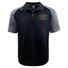 Black and gray short-sleeve Santa Rosa Youth Rugby Elite Polo by Canterbury featuring “Santa Rosa Youth Rugby” and a red rose logo on the left chest. Crafted by EMB Canterbury with Vapodri fabric, this custom-made polo ensures comfort and performance both on and off the field.