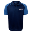The USA Para Powerlifting Elite Polo by EMB Canterbury features navy and light blue Vapodri fabric, lightweight durable construction, a "USA Para Powerlifting" logo on the left chest, and a "CCC" logo on the right shoulder.