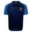 SF CDME Rugby Elite Polo by Canterbury—crafted by EMB Canterbury in navy and blue with short sleeves, custom made using advanced Vapodri fabrics, and featuring a red cross emblem alongside “CDME RUGBY” text on the left chest.