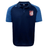 The Montgomery Bucks Griffins Elite Polo by EMB Canterbury is a navy and light blue short-sleeve polo with a lion crest on the left chest, Vapodri fabric for comfort, and a small logo on the right shoulder.