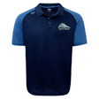 Navy blue University of New Hampshire Elite Polo by Canterbury with short raglan sleeves, featuring a wildcat logo and the text “MEN’S RUGBY” on the left chest.