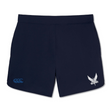 The Brunswick Valkyries Elite Woven Short by EMB Canterbury features a white "Valkyries" logo and a blue Canterbury emblem, making it perfect for enhancing your training experience.