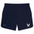 The Brunswick Valkyries Women's Elite Woven Short by EMB Canterbury presents navy blue athletic shorts that provide lightweight comfort. Featuring a stylized winged logo on the right and a smaller one on the left, these shorts also include zippered pockets—all presented against a plain white background.