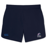 The Phoenix Storm RFC Elite Woven Short by EMB Canterbury in navy blue, adorned with the "Phoenix Storm" logo and a Canterbury logo, is perfect for enhancing your training experience.