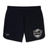 Black ICRON Elite Woven Short by Canterbury featuring a logo with a rugby ball and the text “ICRON” on the right leg and a small logo on the left leg.