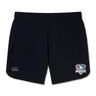 The SWFL Lady Hammerheads Elite Woven Short by WRS Canterbury features a small "Canterbury" logo on the left leg, an "Ovil Run Hammerheads Rugby" badge on the right, and zippered pockets for secure storage during workouts.