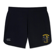 The Spartan Youth Rugby Elite Woven Short by EMB Canterbury features a Spartan logo on the right leg, a small Canterbury logo on the left, and zippered pockets for secure storage during training.