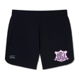 Black Western Carolina University Elite Woven Short by Canterbury with a Western Carolina Rugby emblem on the right leg and a logo on the left.