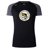 The UW-Milwaukee Women's Elite Training Tee by Canterbury is a black and grey short-sleeved rugby shirt featuring the Panther Rugby Football Club logo on the chest and "Est. 1983." Crafted from Vapodri lightweight fabric for ultimate performance, it's perfect for every dedicated athlete.