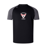 The Superior Rugby Club Elite Training Tee by WRS Canterbury is a black short-sleeve Vapodri shirt with dark grey sleeves and a winged "S" logo on the chest—lightweight, durable, and perfect for training.