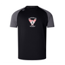 The Superior Rugby Club Elite Training Tee by WRS Canterbury is a black short-sleeve Vapodri shirt with dark grey sleeves and a winged "S" logo on the chest—lightweight, durable, and perfect for training.