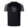 The Cypress Warriors Men's Rugby Elite Training Tee by WRS Canterbury is a black short-sleeve Vapodri tee with gray shoulders, featuring a front warrior graphic and "Cypress Warriors Men's Rugby" logo.