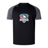 The SWFL Lady Hammerheads Elite Training Tee by Canterbury features dark gray sleeves, Vapodri fabric, and a vibrant team logo with a stylized hammerhead shark on the chest. Brand: WRS Canterbury.