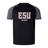 The East Stroudsburg University Elite Training Tee by WRS Canterbury is a black and gray tee with "ESU RUGBY" in white and red on the front. Made with Vapodri fabric, it’s lightweight, durable, and keeps you cool during workouts.