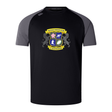 The Winchester Cannons Elite Training Tee by WRS Canterbury features black and dark gray short sleeves, Vapodri fabric, and a colorful "Winchester Cannons" crest on the chest.