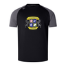 The Winchester Cannons Elite Training Tee by WRS Canterbury features black and dark gray short sleeves, Vapodri fabric, and a colorful "Winchester Cannons" crest on the chest.