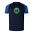 Navy blue Media Unified Rugby Elite Training Tee by Canterbury with blue raglan sleeves and a circular “Media Unified Rugby” logo featuring a howling wolf on the chest.