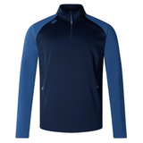 Blue Canterbury Elite 1/4 Zip Top athletic pullover jacket featuring contrasting light and dark blue panels with a logo on the chest.