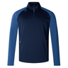 Blue Canterbury Elite 1/4 Zip Top athletic pullover jacket featuring contrasting light and dark blue panels with a logo on the chest.