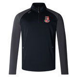 The Rye High School 10 Year Elite 1/4 Zip Top by EMB Canterbury offers a blend of performance and comfort with its sleek quarter zip design and eye-catching red and white embroidered crest on the chest.