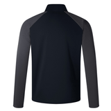 Back view of a black long-sleeved Canterbury Elite 1/4 Zip Top sports jacket with gray panels under the arms and on the shoulders.