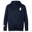 New arrival: The Italy Shield Club Lightweight Hoodie by EMB Canterbury, in navy blue, features a front pocket, an Italy Shield Club emblem on the chest, and a Canterbury logo on the sleeve. This stylish piece is perfect for showcasing your love for Italy.