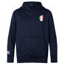 New arrival: The Italy Shield Club Lightweight Hoodie by EMB Canterbury, in navy blue, features a front pocket, an Italy Shield Club emblem on the chest, and a Canterbury logo on the sleeve. This stylish piece is perfect for showcasing your love for Italy.