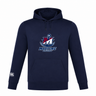 Navy blue SUNY Maritime Men’s Rugby Club Lightweight Hoodie by Canterbury featuring a Maritime Rugby logo on the chest and a small brand logo on the right sleeve.