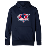 The Nebraska Rugby Referee Society Club Lightweight Hoodie by WRS Canterbury features a navy blue design with logo and red-white accents on the front. Made from durable polyester for comfort and longevity.