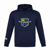 The Kingwood Rugby Club Lightweight Hoodie by WRS Canterbury is a navy blue hoodie with a shield-shaped crest on the chest and a white Canterbury Club logo on the left sleeve, custom made for team spirit and comfort.