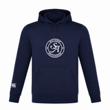 The Saint Anselm College Club Rugby Lightweight Hoodie by Canterbury features a navy blue design with a white "SA" Men's Club Rugby logo on the chest and a small Canterbury Club logo on the sleeve. Brand: WRS Canterbury.