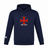 Introducing the SF CDME Rugby Club Lightweight Hoodie by Canterbury, a navy blue hoodie from WRS Canterbury. It features a striking red cross emblem with "CDME RUGBY" text on the front and the signature white Canterbury logo on the left sleeve. Crafted from lightweight polyester, this hoodie ensures comfort and style whether you’re on or off the field.