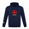 Introducing the SF CDME Rugby Club Lightweight Hoodie by Canterbury, a navy blue hoodie from WRS Canterbury. It features a striking red cross emblem with "CDME RUGBY" text on the front and the signature white Canterbury logo on the left sleeve. Crafted from lightweight polyester, this hoodie ensures comfort and style whether you’re on or off the field.