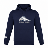 Navy blue University of New Hampshire Club Lightweight Hoodie by Canterbury featuring a wildcat graphic and “MEN’S RUGBY” text on the chest, with an embroidered CCC logo on the right sleeve.