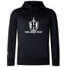 The Highlanders Rugby NC Club Lightweight Hoodie by WRS Canterbury is a black, lightweight hoodie that features a kangaroo pocket and the "Highlanders Rugby" logo and text in white on the chest.